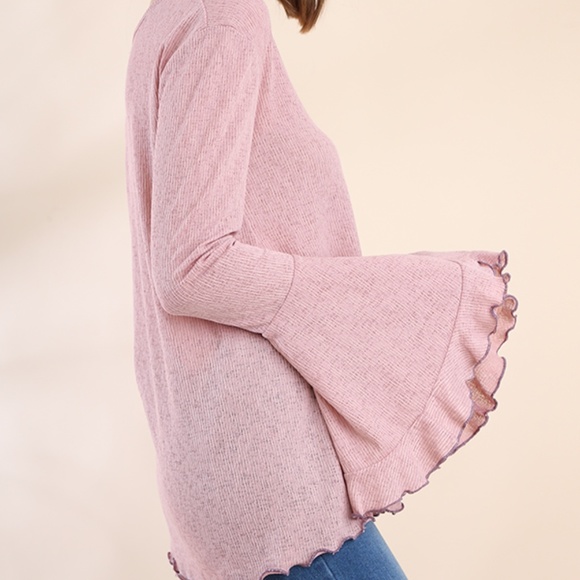 Umgee Dusty Rose Trumpet Sleeve Knit Top - Picture 3 of 5